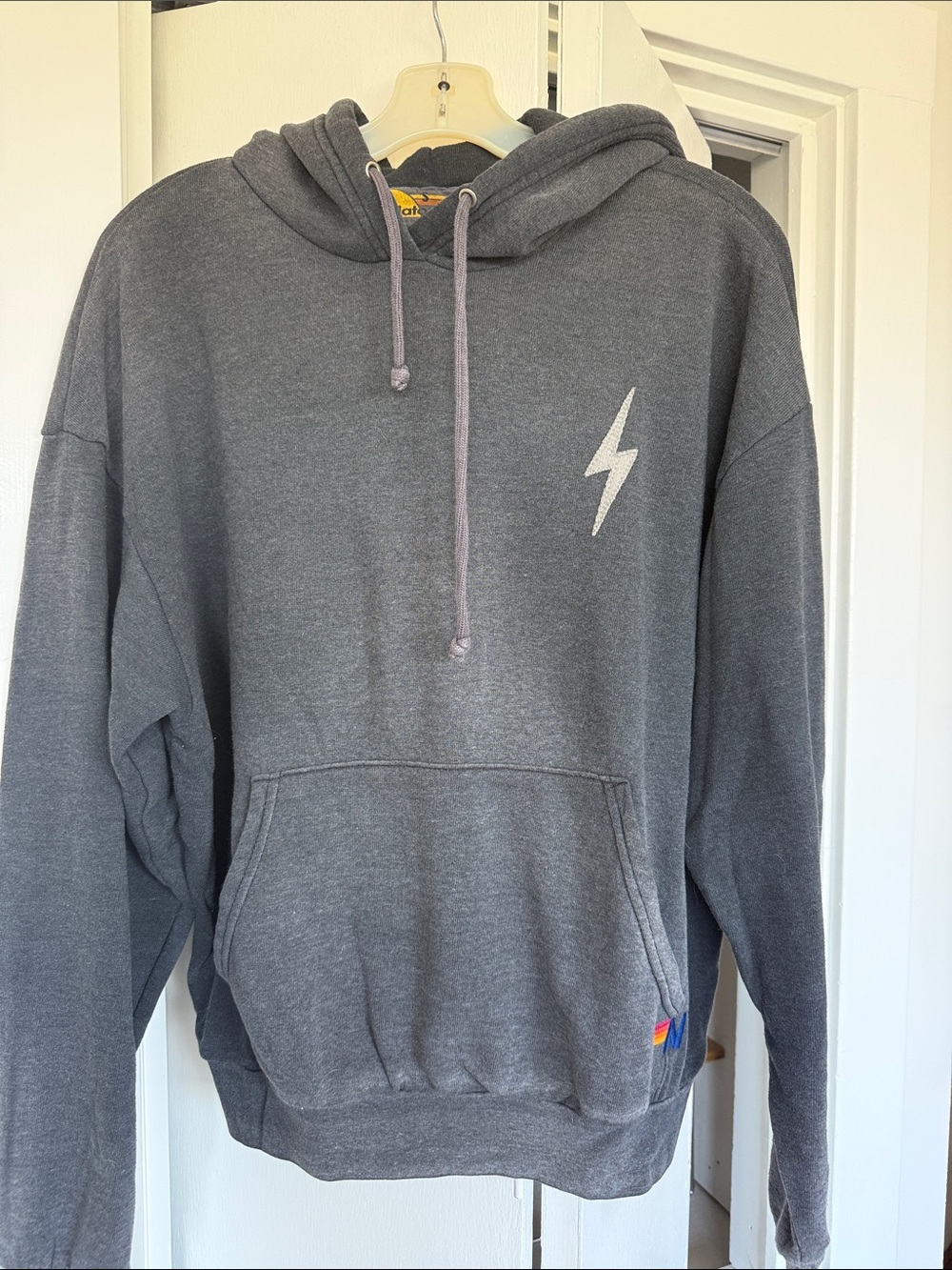 Aviator Nation Charcoal Gray Pullover Hoodie with Lightning Bolt